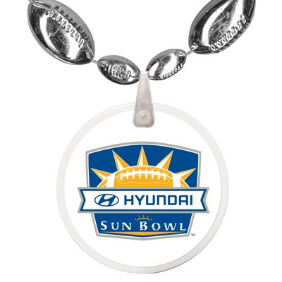 Football Shaped Combo Mardi Gras Beads with a Decal on a Hanging Disk
